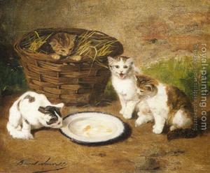 45471-Neuville, Alfred Arthur Brunel de-Kittens by a Bowl of Milk