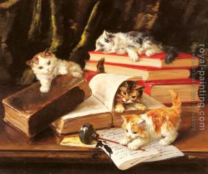 45472-Neuville, Alfred Arthur Brunel de-Kittens Playing on a Desk